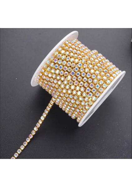 4 Mm (ss16) Gold Kasa Janjanlı Kristal Taşlı Şerit 2 Metre
