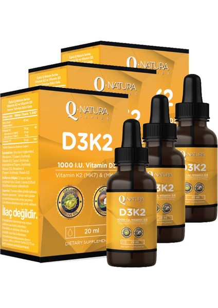 D3K2 20 ml Damla Organik Zeytinyağı ve Mct Oil 3'lü