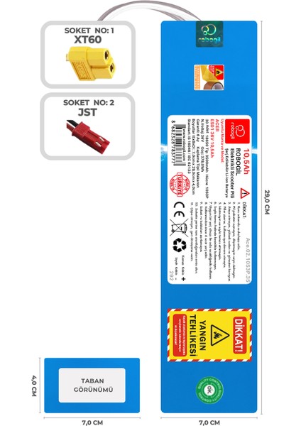 Robogil Acer Es01 36v 10,5ah 10s3p Uyumlu Scooter Pil Paketi / Bataryası Ace.02.10s3p.35 Xt60 Jst fiyatları