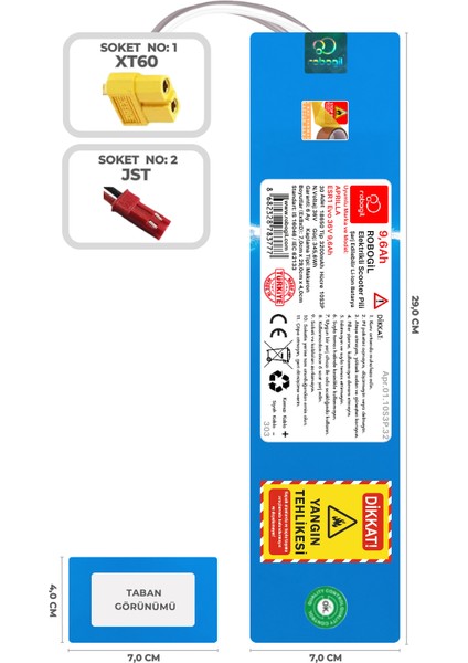 Aprilla Esr1 Evo 36v 9,6ah 10s3p Uyumlu Scooter Pil Paketi / Bataryası Apr.01.10s3p.32 Xt60 Jst
