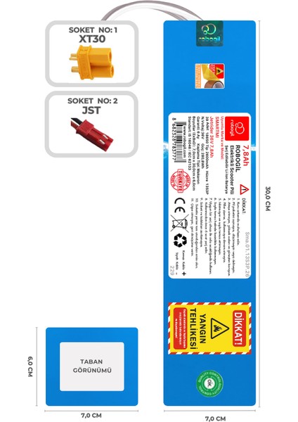Smartmi Jetrider 36v 7,8ah 13s3p Uyumlu Scooter Pil Paketi / Bataryası Sma.01.13s3p.26 Xt30 Jst