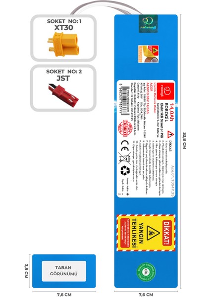 Robogil Acer Aes013 36v 14,0ah 10s4p Uyumlu Scooter Pil Paketi / Bataryası Ace.01.10s4p.35 Xt30 Jst fiyatları