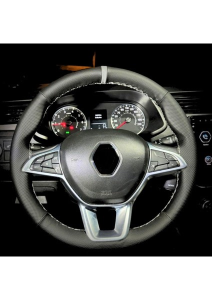 Dikişli Direksiyon Kılıfı Siyah Deri Noktalı Deri Gri Yüzük Gri Dikişli R. Express Için