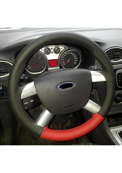 Dikişli Direksiyon Kılıfı Siyah Deri Kırmızı Deri Kırmızı Dikişli F. Focus Için