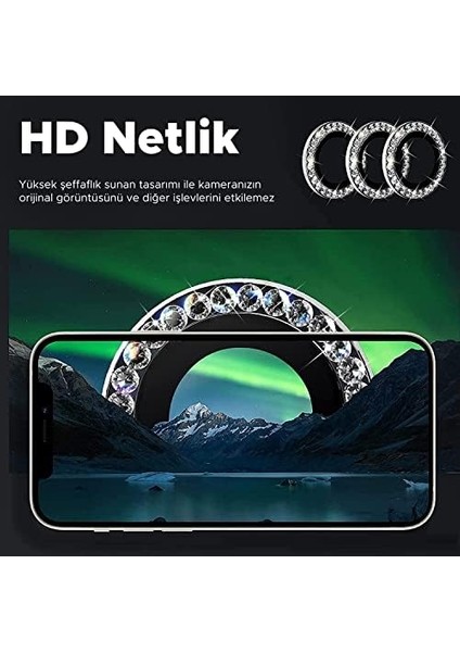 Apple iPhone 14 - Apple iPhone 14 Plus Uyumlu Taşlı Tasarımlı Kamera Lens Temperli Koruyucu modelleri