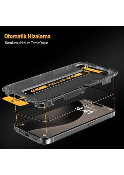 Labs iPhone 16 Serisi ile Uyumlu 5d Privacy Easyfit 2 Adet Kolay Uygulama Aparatlı Ekran Koruyucu Temperli Cam Hayalet Ekran (Iphone 16 Pro Max)