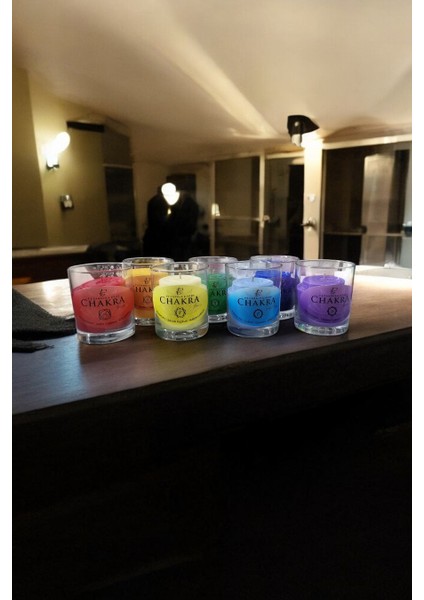 7'li Çakra - Chakra Seti Cam Bardak Kokulu Organik Soya Mumu fırsatları