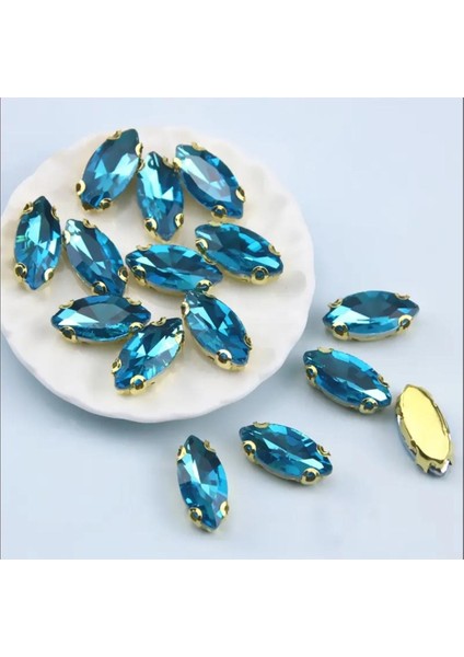 7x15 (1.5cm) 20 Adet Gold Kasalı Açık Mavi Dikme Cam Mekik Taş