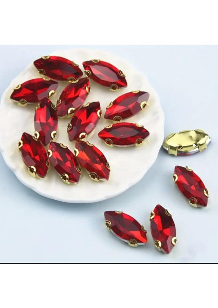 7x15 (1.5cm) 20 Adet Gold Kasalı Kırmızı Dikme Cam Mekik Taş