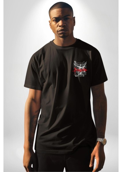 Antik Yunan Melekleri Kadın Erkek Ön Minimal Sırt Baskılı Siyah Pamuklu Tişört modelleri