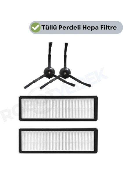 Xiaomi S10T STFCR01SZ Uyumlu Yedek Tüllü Hepa Filtre Ve Siyah Yan Fırça-4 Parça