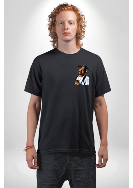 Tupac Rap Efsanesi Kadın Erkek Ön Minimal Sırt Baskılı Siyah Pamuklu Tişört modelleri