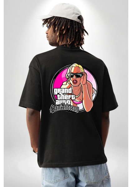 Gta San Andreas Logo Kadın Erkek Ön Minimal Sırt Baskılı Siyah Pamuklu Tişört fiyatları
