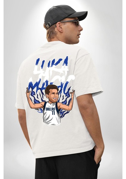 Luka Magic Basketbol Yıldızı Kadın Erkek Ön Minimal Sırt Baskılı Beyaz Pamuklu Tişört fiyatları