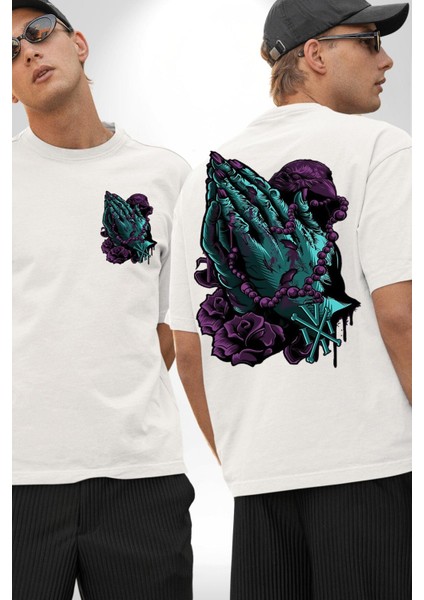 Karga Hristiyan Duası Soft Kadın Erkek Ön Minimal Sırt Baskılı Beyaz Pamuklu Tişört