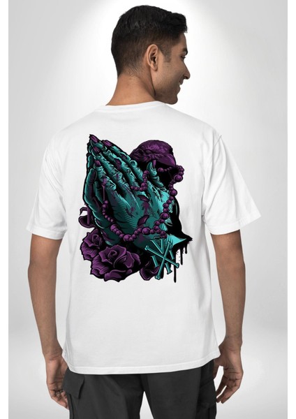 Karga Hristiyan Duası Soft Kadın Erkek Ön Minimal Sırt Baskılı Beyaz Pamuklu Tişört fiyatları