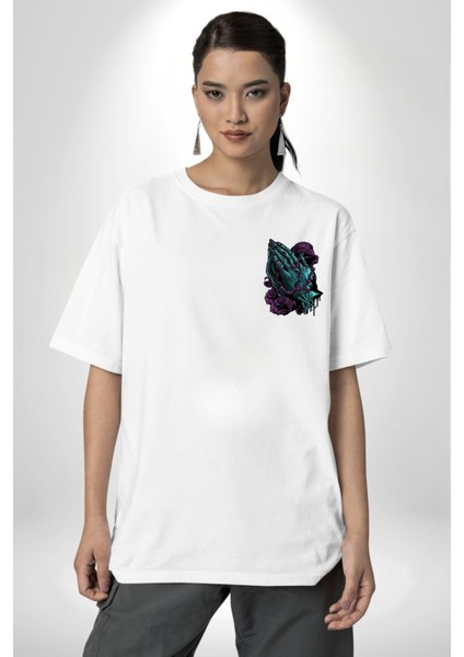 Karga Hristiyan Duası Soft Kadın Erkek Ön Minimal Sırt Baskılı Beyaz Pamuklu Tişört modelleri