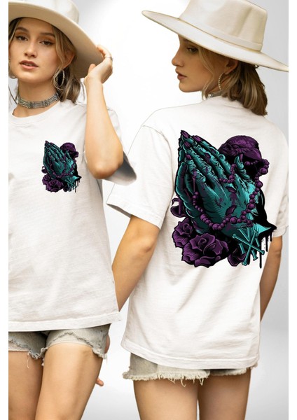 Karga Hristiyan Duası Soft Kadın Erkek Ön Minimal Sırt Baskılı Beyaz Pamuklu Tişört fırsatları