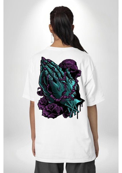 Karga Hristiyan Duası Soft Kadın Erkek Ön Minimal Sırt Baskılı Beyaz Pamuklu Tişört indirimleri