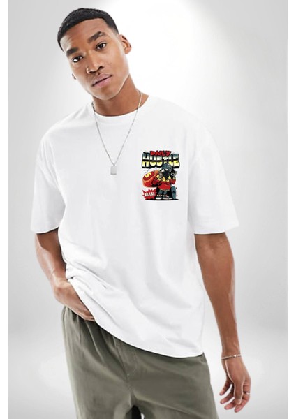 Iskelet Adam Soyguncu Sokak Tarzı Kadın Erkek Ön Minimal Sırt Baskılı Beyaz Pamuklu Tişört modelleri