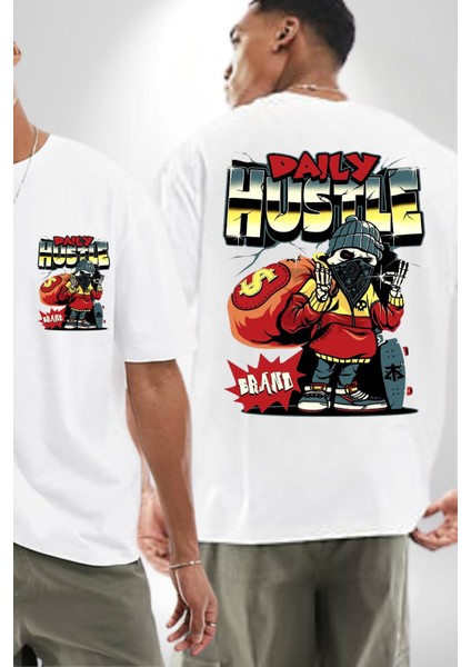 Iskelet Adam Soyguncu Sokak Tarzı Kadın Erkek Ön Minimal Sırt Baskılı Beyaz Pamuklu Tişört fırsatları