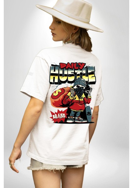 Iskelet Adam Soyguncu Sokak Tarzı Kadın Erkek Ön Minimal Sırt Baskılı Beyaz Pamuklu Tişört indirimleri