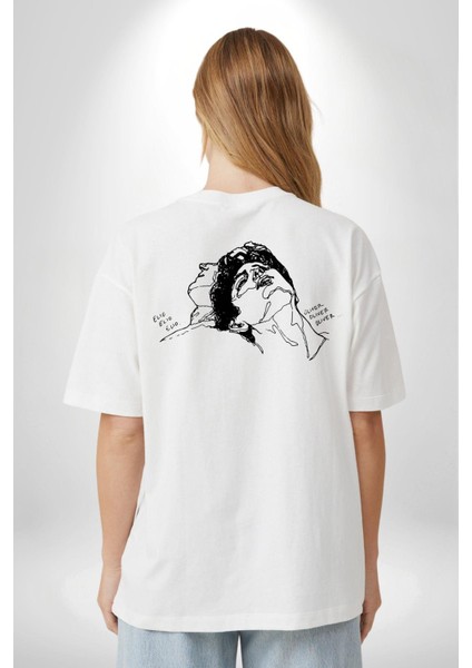 Elio ve Oliver Çizim Kadın Erkek Ön Minimal Sırt Baskılı Beyaz Pamuklu Tişört indirimleri