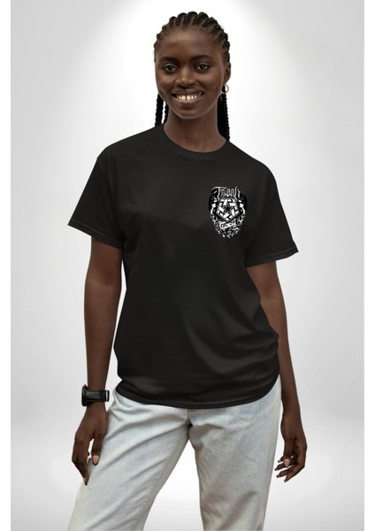 Tribal Gear Logo Kadın Erkek Ön Minimal Sırt Baskılı Siyah Pamuklu Tişört modelleri