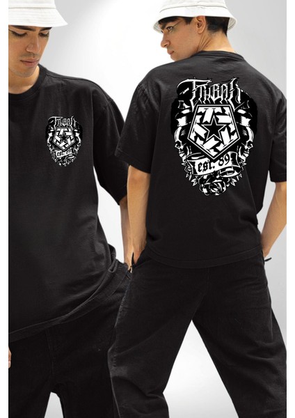 Tribal Gear Logo Kadın Erkek Ön Minimal Sırt Baskılı Siyah Pamuklu Tişört fırsatları
