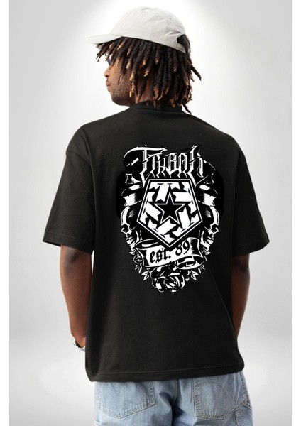 Tribal Gear Logo Kadın Erkek Ön Minimal Sırt Baskılı Siyah Pamuklu Tişört indirimleri