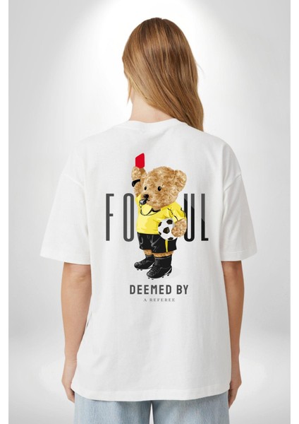 Tatlı Hakem Oyuncak Ayı Kırmızı Kart Kadın Erkek Ön Minimal Sırt Baskılı Beyaz Pamuklu Tişört fiyatları