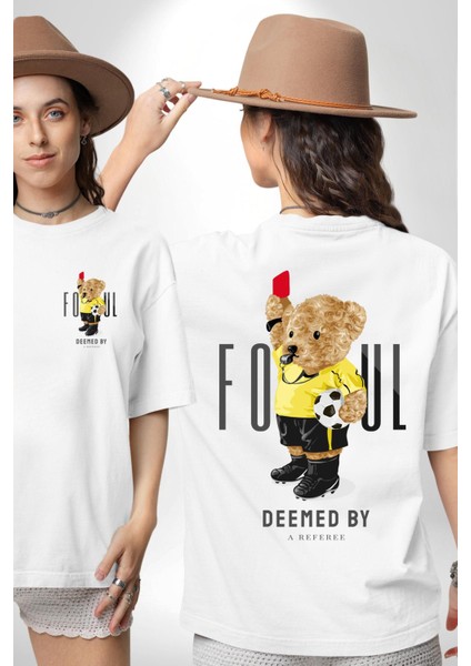 Tatlı Hakem Oyuncak Ayı Kırmızı Kart Kadın Erkek Ön Minimal Sırt Baskılı Beyaz Pamuklu Tişört fırsatları