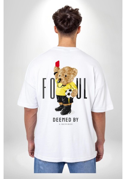 Tatlı Hakem Oyuncak Ayı Kırmızı Kart Kadın Erkek Ön Minimal Sırt Baskılı Beyaz Pamuklu Tişört indirimleri