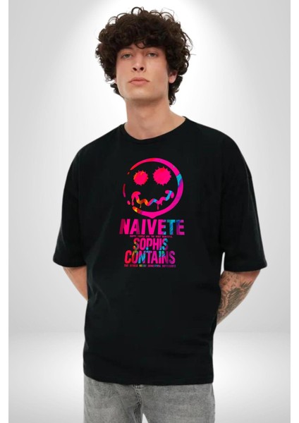 Gülen Rengarenk Surat Kadın Erkek Ön Baskılı Siyah Pamuklu Tişört Penye Klasik fiyatları