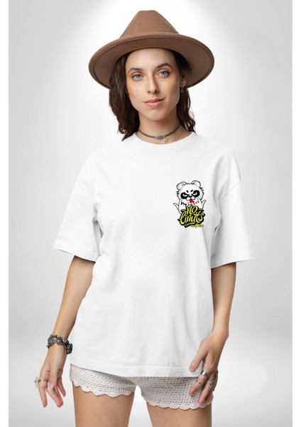 Havalı Panda Limit Yok Kadın Erkek Ön Minimal Sırt Baskılı Beyaz Pamuklu Tişört modelleri