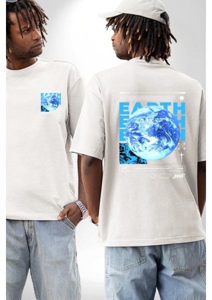 Dünya Tekno Sokak Tarzı Kadın Erkek Ön Minimal Sırt Baskılı Beyaz Pamuklu Tişört fırsatları