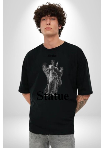 Yunan Heykeli Statue Kadın Erkek Ön Baskılı Siyah Pamuklu Tişört Penye Klasik fiyatları