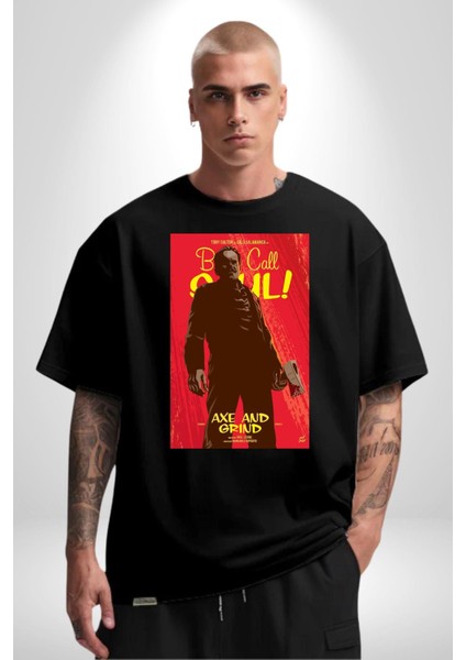 Saul U Ara Tony Dalton Kadın Erkek Ön Baskılı Siyah Pamuklu Tişört Penye Klasik