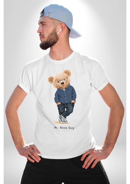 Bay Iyi Oyuncak Ayı Kadın Erkek Ön Baskılı Beyaz Pamuklu Tişört Penye Klasik modelleri