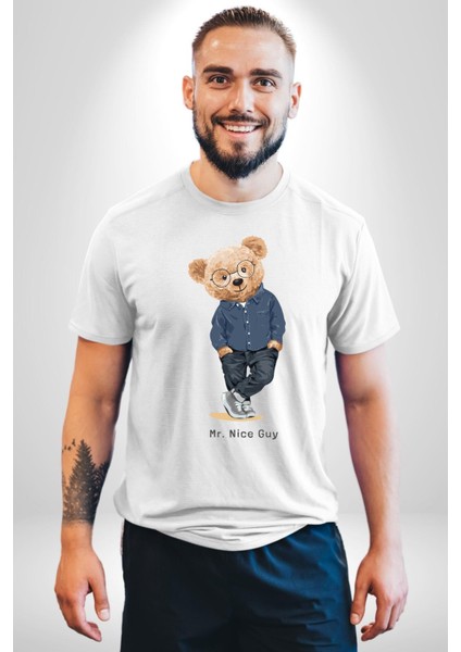 Bay Iyi Oyuncak Ayı Kadın Erkek Ön Baskılı Beyaz Pamuklu Tişört Penye Klasik indirimleri