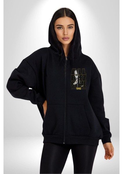 Bütün Gözler Benim Üstümde Tupac Kadın Erkek Baskılı Fermuarlı Kapüşonlu Hırka Sweatshirt fırsatları