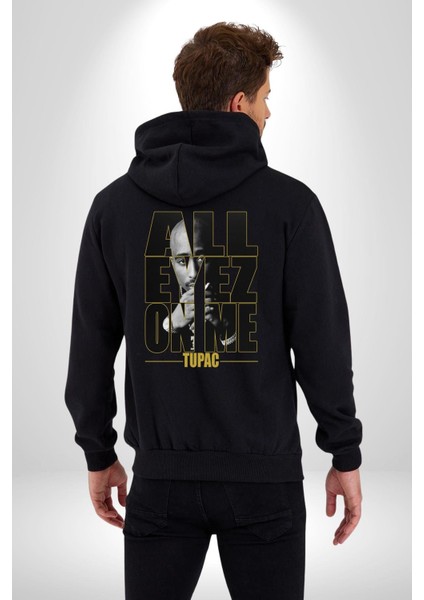 Bütün Gözler Benim Üstümde Tupac Kadın Erkek Baskılı Fermuarlı Kapüşonlu Hırka Sweatshirt indirimleri