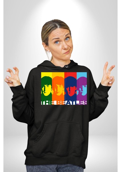 The Beatles Efsane Grup Kadın Erkek Baskılı Üç Iplik Siyah Kapüşonlu Hodie Sweatshirt fiyatları