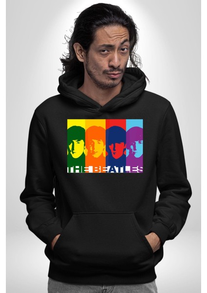 The Beatles Efsane Grup Kadın Erkek Baskılı Üç Iplik Siyah Kapüşonlu Hodie Sweatshirt modelleri