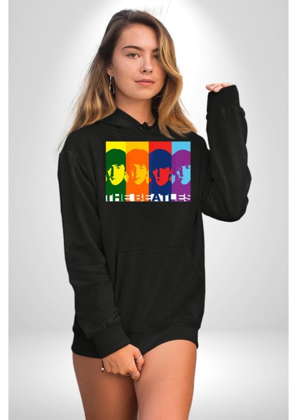 The Beatles Efsane Grup Kadın Erkek Baskılı Üç Iplik Siyah Kapüşonlu Hodie Sweatshirt indirimleri