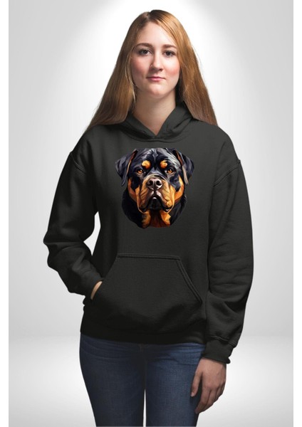 Rottweiler Alman Irkı Köpek Kadın Erkek Baskılı Üç Iplik Siyah Kapüşonlu Hodie Sweatshirt fiyatları