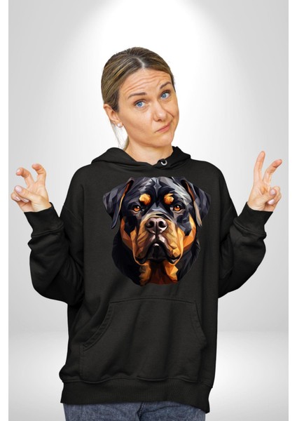 Rottweiler Alman Irkı Köpek Kadın Erkek Baskılı Üç Iplik Siyah Kapüşonlu Hodie Sweatshirt fırsatları