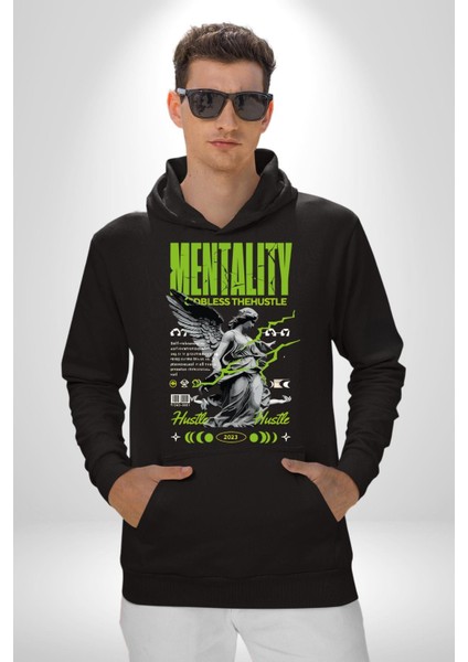 Zihniyet Yunan Kadın Kanatlı Heykel Kadın Erkek Baskılı Üç Iplik Siyah Kapüşonlu Hodie Sweatshirt