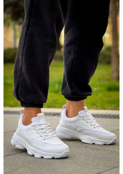 KB-707 Kuback Beyaz Cilt Yüksek Taban Bağcıklı Günlük Erkek Ayakkabı