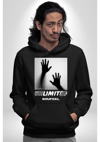 Bu Dünyada Her Şeyin Sınırsız Bir Sayısızlığı Vardır Kadın Erkek Baskılı Üç Iplik Siyah Kapüşonlu Hodie Sweatshirt modelleri